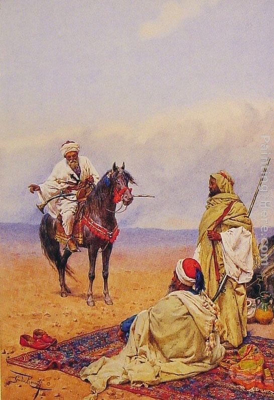 Giulio Rosati A Horseman Stopping at a Bedouin Camp